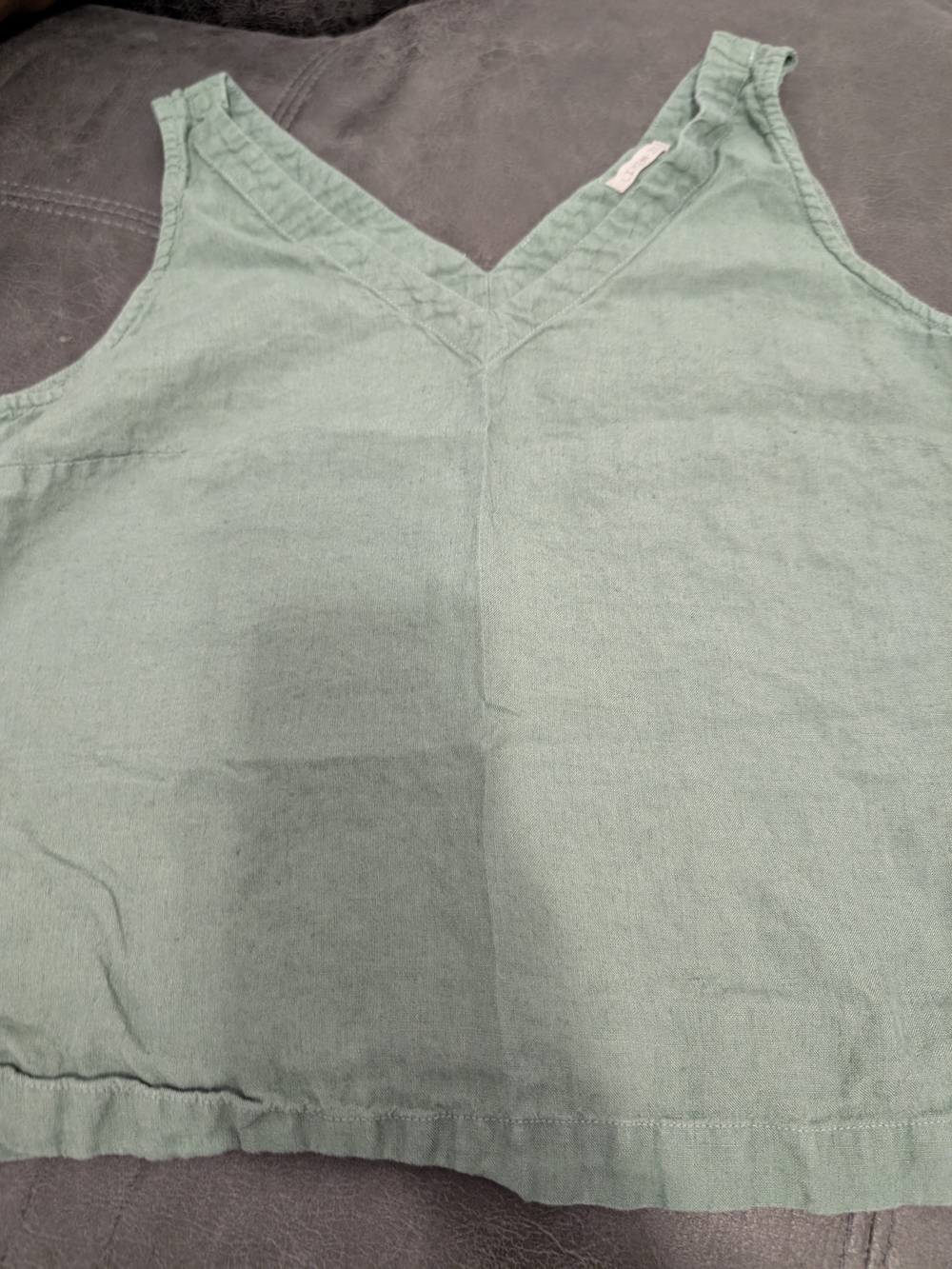 Women's V-Neck Linen Blend Tank Top in Sage Green